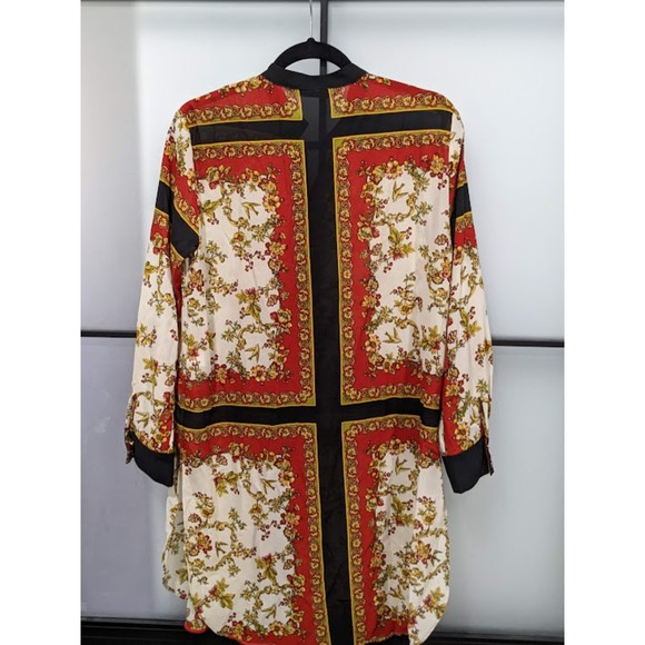 ZARA | Floral Scarf Button Down Shirt Dress Sheer Tunic Size: Small - Picture 2 of 9